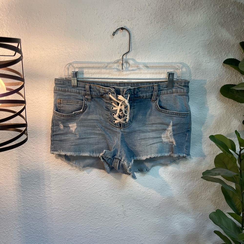 Billabong Light Blue Lace-Up Jean Shorts
